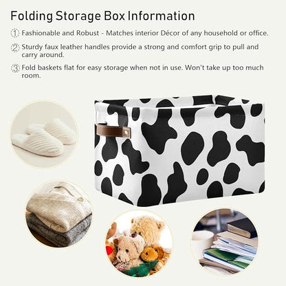 Cow Spots Storage Basket Fabric Storage Bin Laundry Baskets Farm House Country Style Foldable Storage Boxes Organizer Bag for Baby Cloth Dog Toy Book Storage Cubes Shelf Closet Basket 16×12×8 Inches