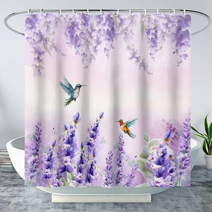 AILONEN Waterproof Floral Shower Curtain for Bathroom,Purple Wisteria Lavender Flowers Shower Curtain,Botanical Floral Decor Bathroom Polyester with Grommets and Hooks 36" W*72" H
