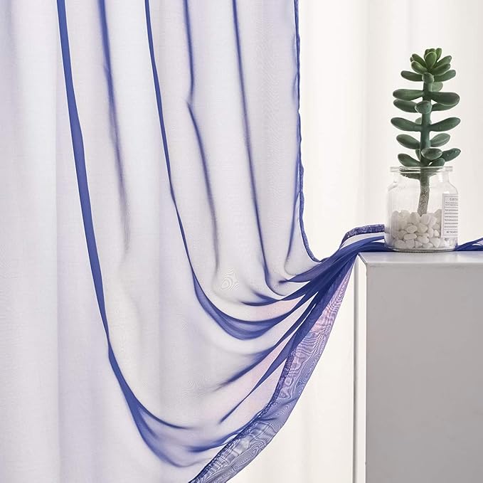 Halloween Decorations Sheer Curtains 108 Inches long Royal Blue Translucent Rod Pocket Royal Blue Sheer Curtains for Patio Doors Bedroom Living Room 9 ft 2 Panels 52X108