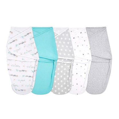 aden + anais, Cotton Knit Baby Wrap, Newborn Wearable Swaddle Blanket, 5 Pack, Starlit, 0-3 Months