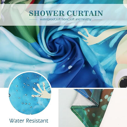 Aimego Extra Long Shower Curtain - Funny Cute Cartoon Frogs Lotus Leaf Floral Pond Moon Fun Fabric Cloth Shower Curtain Set with 12 Hooks for Kids Bathroom Decor Accessories Bathtub Curtain, 72"x84"