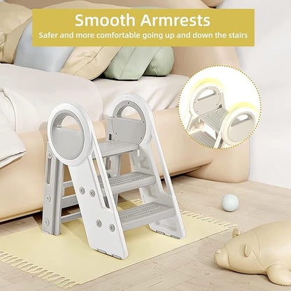 Nisorpa Foldable 3 Step Stool, Adjustable Step Stool, Toddler Helper Stool with Handles, Non-Slip Toilet Potty Training Stool, Plastic Ladder for Bathroom Sink Kitchen (3 & 2 Step Adjustment)