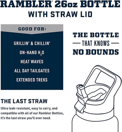 YETI Rambler 26 oz Bottle, Vacuum Insulated, Stainless Steel with Straw Cap, Black