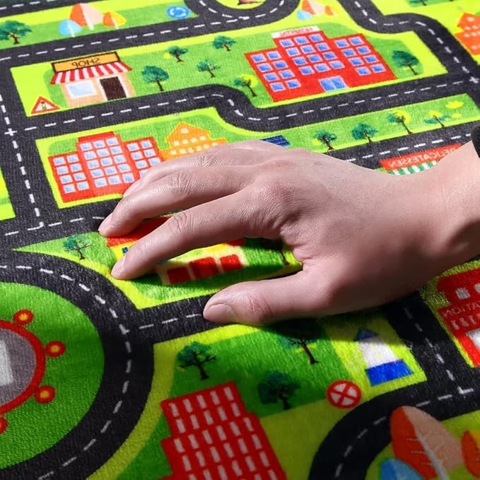 Kids Carpet Playmat Rug 5x7 Ft City Life Game Play Area Rug Kids Baby Childern Educational Road Traffic Play Mat Super Soft Non Slip Car City Map for Toddler Nursery Playroom Classroom, Grey