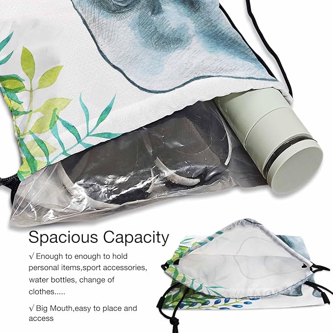 Elephants Drawstring Bags Sports Bag Two Elephants Of Mother and with Branch Draw String Back Bag Men Women Adults 14x16.9 Inch