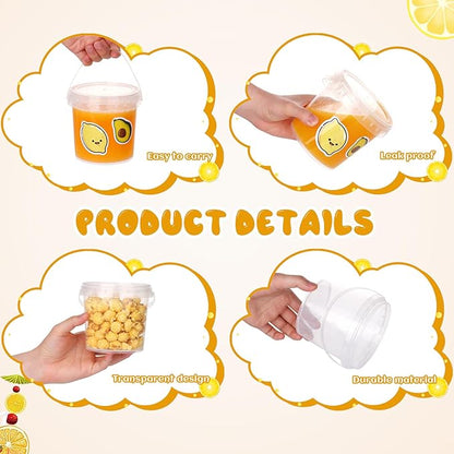 30 Pcs Ice Cream Buckets with Lids and Handles Drink Rum Buckets for Parties Cocktails Reusable Clear Plastic Food Containers with 50 Pcs Summer Stickers