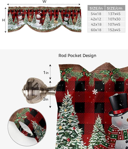 Christmas Snowman Blackout Tie Up Valance Curtains for Kitchen Windows Christmas Tree Window Toppers Balloon Shades for Living Room/Bathroom/Bedroom,1 Panel,60" X 18" Red Xmas Snowy Winter