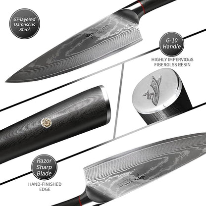 MAD SHARK Ultra Sharp Chef Knife, 8 inch Professional Kitchen Knife, Made of Super Damascus Stainless Steel, Non-stick Blade Chopping Knife with Ergonomic Handle, Finger Guard & Gift Box