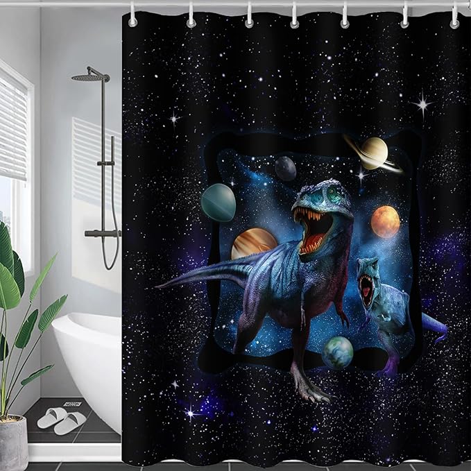 AILONEN Boys Dinosaur Shower Curtain 60" W*72" H for Bathroom,Blue Galaxy Starry Dinosaur Bathroom Shower for Boys Teen,Cartoon Dinosaur Bath Curtain Polyester Waterproof Shower Curtain with 12 Hooks