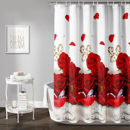 AILONEN Rose Flower Shower Curtain for Bathroom,Red Rose Bathroom Curtain for Girls Women,Romantic Flower Bath Curtain 48" W*72" H Polyester Waterproof Bathroom Curtain with 12 Hooks