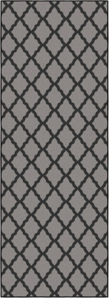 Machine Washable Moroccan Trellis Design Non-Slip Rubberback 2x6 Traditional Indoor Runner Rug for Hallway, Kitchen, Bedroom, 2'2" x 6', Dark Gray