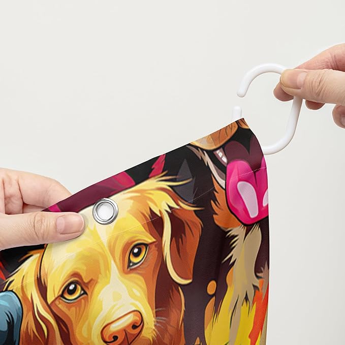 AILONEN Cartoon Dog Shower Curtain Set, Lovely Colourful Puppy Shower Curtain for Bathroom,Rainbow Gradient Puppy Waterproof Fabric Bath Curtain with Hooks,72" Wx72 H