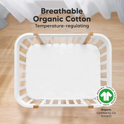 2-Pack Mini Crib Sheets Fitted, Pack and Play Sheets - Organic Cotton Pack N Play Sheets for Pack and Play Mattress, Playard Baby Crib Sheets, Jersey Crib Sheets Neutral for Boys,Girls (Soft White)