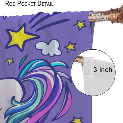Kids Unicorn Curtains Purple Cartoon Rainbow Cartoon Room Blackout Curtains Boys Girls Baby Room Decor Curtains Living Room Decor 72x63 Inch 2 Panels