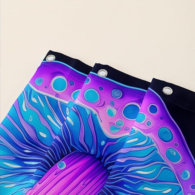 AILONEN Mushroom Shower Curtain for Bathroom, 3D Oil Painting Mushroom Bath Curtain,Blue Purple Fairy Fantasy Fungus Botanical Decoration Waterproof Curtain with 12 Plastic Hooks, 72" W*84" H