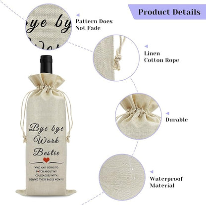 Goodbye Gift Coworker Leaving Gift Wine Bag Funny Going Away Gift Farewell Gift for Colleague Reusable Wine Bottle Bags Retirement Christmas Gift for Friends Coworker Drawstring Wine Wrapping Bag
