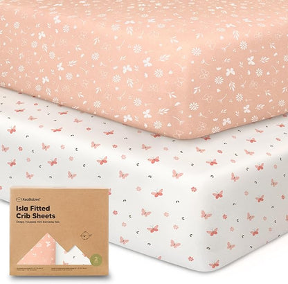 2-Pack Crib Sheets for Boys,Girls - Viscose Derived from Bamboo Fitted Crib Sheet, Organic Baby Crib Sheets, Crib Mattress Sheet,Toddler Bed Sheets,Baby Sheets for Crib Fitted Sheets(Butterflies)