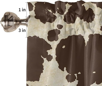 Cow Print Farmhouse Valances Kitchen Curtains for Window, Brown Graffie Print Rod Pocket Valances Beige Short Country Curtains for Bedroom Decor,54" X 18" -1 Panel