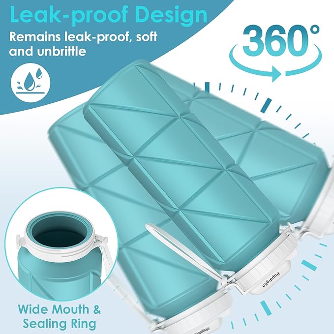 690ML Collapsible Water Bottles Reusable Leak Proof Silicone Water Bottle BPA Free Durable Foldable Sports Bottles & straw 23oz Lightweight Bottle for Gym Hiking Biking Camping Travel Bottle