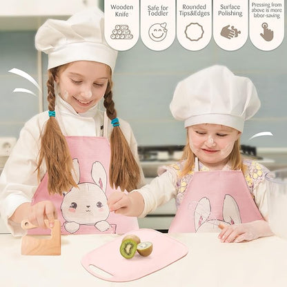 OESSUF Kids Baking Sets for Girls, Cooking Sets 38PCS Real Chef Easy Bake Toddler Montessori Kitchen Tools with Apron, Knife, Cutting Board, Little Girls Dress Up Gift