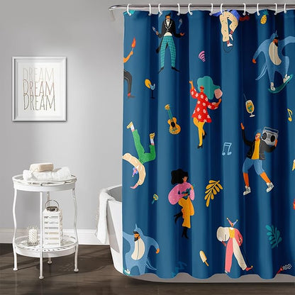 AILONEN Graffiti Cartoon Figure Music Shower Curtain,Hip Hop Graffiti Figure Music Art Bath Curtain Minimalist Bathroom Curtain 48" W*72" H Polyester Waterproof Bathroom Curtain with 12 Hooks