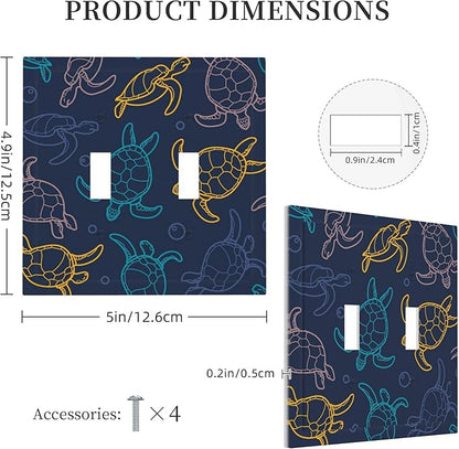 Cartoon Turtles Double Toggle Light Switch Covers 2 Gang Wall Plate Dual Decorative Switchplate Electrical Faceplate for Bathroom Country Kitchen Bedroom Decor, 4.9" x 5"