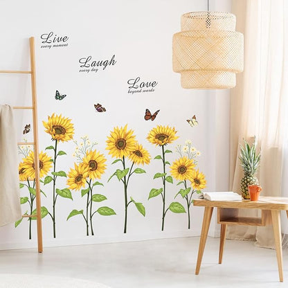 Runtoo Sunflower Butterfly Wall Art Stickers Flower Live Laugh Love Quotes Wall Decals Kids Bedroom Living Room Nursery Wall Decor