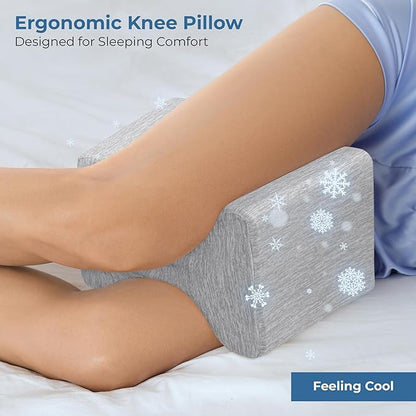 5 STARS UNITED Knee Pillow for Side Sleepers - Cooling Cover - Memory Foam Leg Pillow for Side Sleeping - Between Legs Pillow for Hip and Lower Back Pain - Sciatica Pain Relief