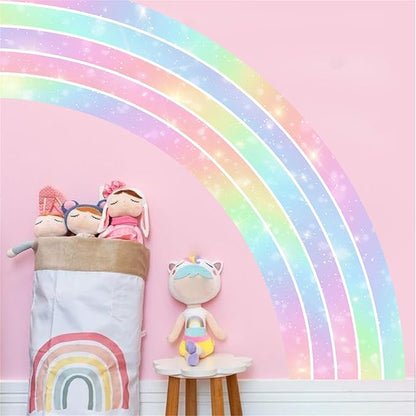 Waterproof Removable Vinyl Huge Rainbow Wall Decal Sticker for Nursery Kidsroom School Classroom Livingroom Bedroom Bathroom Decorations Art Kids Graduation Boho Cute Decals