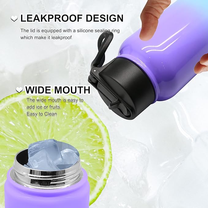 24 Oz Water Bottle, Sports Water Bottle with Straw Lid, Vacuum-Insulated Stainless-Steel, Double-walled Thermos Water Bottle for Hiking Biking (24 OZ, Purple Blue)
