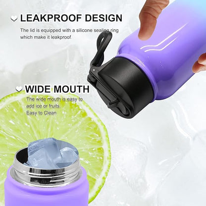 24 Oz Water Bottle, Sports Water Bottle with Straw Lid, Vacuum-Insulated Stainless-Steel, Double-walled Thermos Water Bottle for Hiking Biking (24 OZ, Purple Blue)