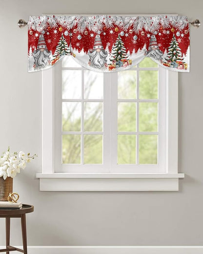 Christmas Gnome Blackout Tie Up Valance Curtains for Kitchen Windows Winter Merry Christmas Tree Balls Window Toppers Balloon Shades for Living Room/Bathroom/Bedroom,1 Panel, 42" X 18", Red