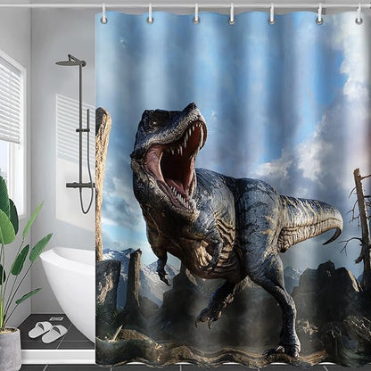 AILONEN Dinosaur Boys Shower Curtain for Bathroom Decor,Roaring Dinosaur Bath Curtain Gifts for Kids Teens,Jungle Dinosaur Polyester Waterproof with 12 Plastic Hooks 36" W*72" H