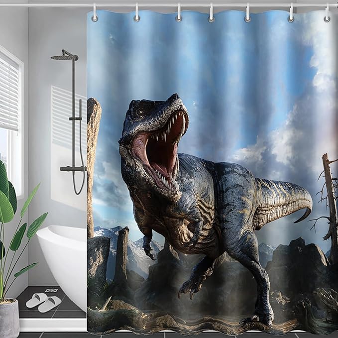 AILONEN Dinosaur Boys Shower Curtain for Bathroom Decor,Roaring Dinosaur Bath Curtain Gifts for Kids Teens,Jungle Dinosaur Polyester Waterproof with 12 Plastic Hooks 48" W*72" H
