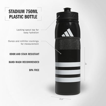 adidas 750 ML (28 oz) Stadium Refillable Plastic Sport Water Bottle, Black/White/Black, One Size