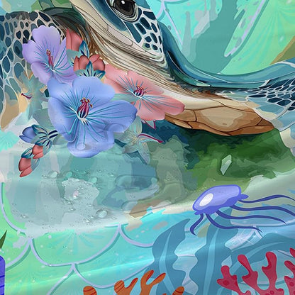 AILONEN Cartoon Sea Turtle Shower Curtain,Kawaii Sea Animal Bathroom Curtains for Kids,Girls,Watercolor Green Ocean Theme Shower Curtains Set with Hooks for Bathroom,72" W*84" H