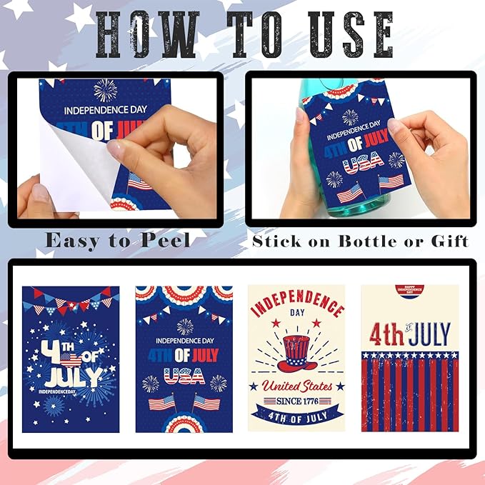 8 Pieces 4th of July Wine Bottle Labels American Patriotic Wine Bottle Stickers Red Blue Stars and Stripes Wine Bottle Cover Decorations for Memorial Day July 4th Party Supplies