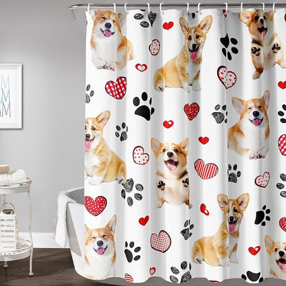 AILONEN Puppy Dog Shower Curtain for Bathroom,Cute Corgi Waterproof Bath Curtain,Pet Dog Kids Girls Dog Lover Curtain with 12 Plastic Hooks(72" W*72" H)