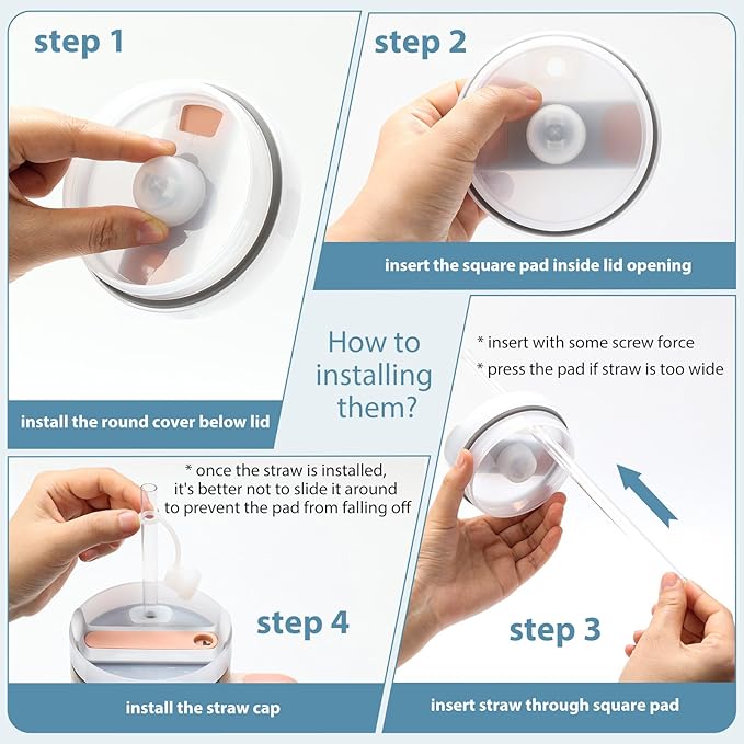 2 Set Spill Stoppers for Stanley Cup 20oz/30oz/40oz/64oz, Leak Proof Accessories for Stanley Tumbler with Straw Cap and Square Pad and Round Cover (Pink, 2)