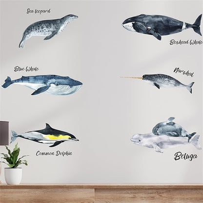 Removable Vinyl Whale Wall Decal Sea Life Wall Sticker Decor Nursery Kidsroom School Classroom Livingroom Bedroom Bathroom Coastal Ocean Fish Murals Decals