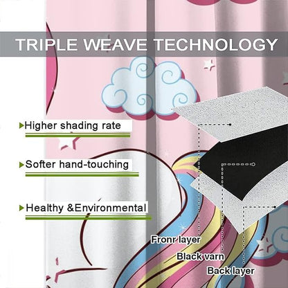 Unicorn Curtain for Kids Bedroom,Pink Cartoon Rainbow Darkening Curtains Decor Sliding Curtains Decorative Curtains for Girls Boys Baby Room,Living Room Decoration 63x72inch