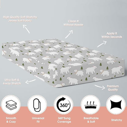 ACRABROS Crib Sheets for Girl Boy: Stretchy Baby Fitted Crib Mattress Sheets Sets 2 Pack Standard Size Ultra Soft Neutral, Elephants&Polar Bears