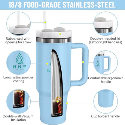 40oz stainless Steel Insulated Tumbler with Handle, lid and straw for cold water, Iced tea, or coffee - 100% Leak-Proof - Cupholder Friendly Travel Mug- Gifts for Women Men Him Her (Blue)