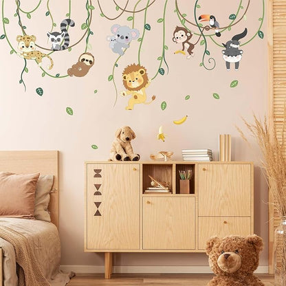 Animals Climbing Trees Wall Stickers - Lion Monkey Sloth Koala Toucan Wall Decals - Baby Nursery Kids Room Daycare Playroom Classroom Wall Decor