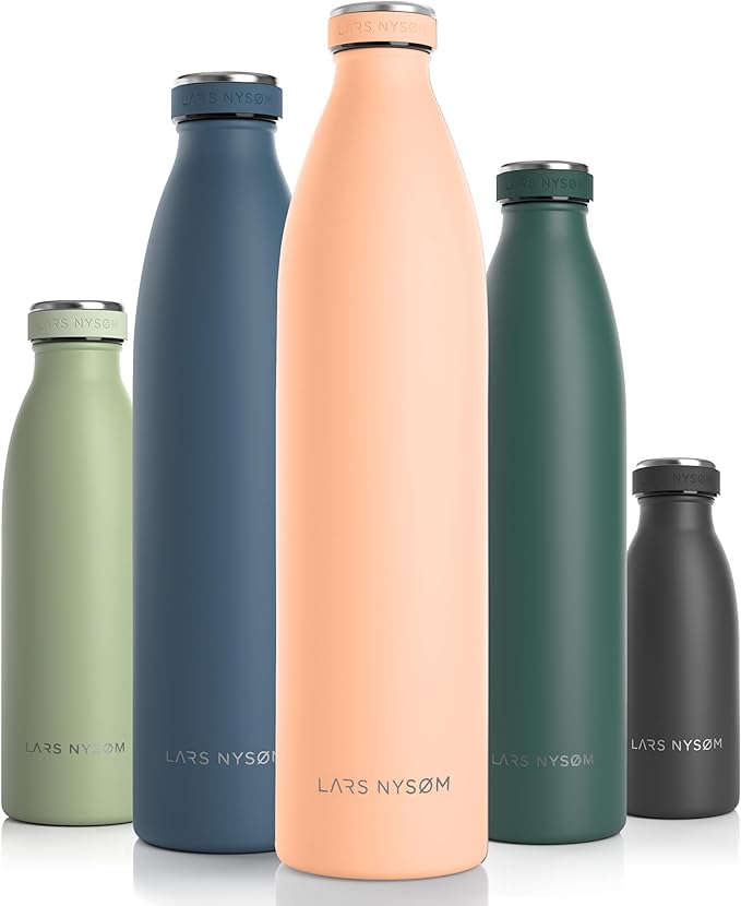 LARS NYSØM Stainless Steel Insulated XL Water Bottle 12oz 17oz 25oz 34oz 51oz | BPA-free Insulated Thermo Flask for Hot and Cold Beverages | Leakproof Large Drinking Bottle (Creamy Peach, 51oz)