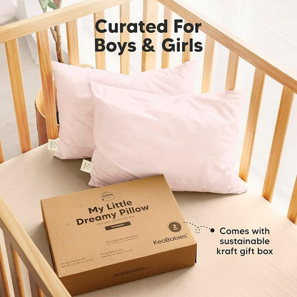 2-Pack Toddler Pillow - Soft Organic Cotton Toddler Pillows for Sleeping - 13X18 Small Pillow for Kids - Kids Pillows for Sleeping - Kids Pillow for Travel, School, Nap, Age 2 to 5 (Mist Pink)