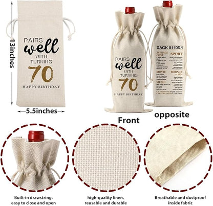 70th Birthday Gifts for Women Men, Gifts for 70 Year Old Woman Grandparents Wine Gift Bag, Wine Accessories Gifts Anniversary 70th Birthday Decorations Wine Bag Wine Bags for Wine Bottles Gifts