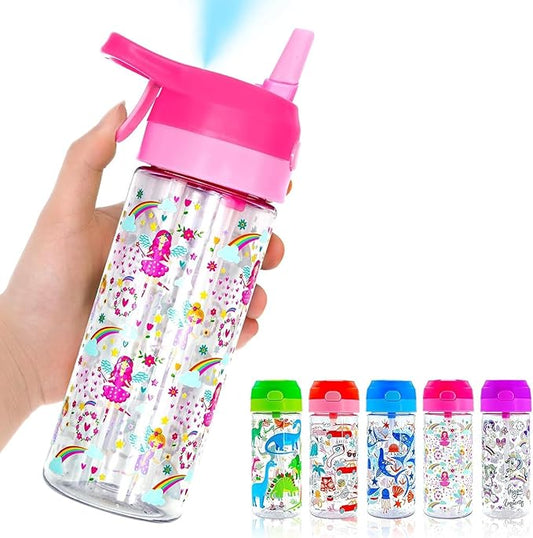 Kids Water Bottle with Spray Mist, 420ml Portable Kids Spray Drinking Bottle for Boys Girls School Cool Down and Hydrate