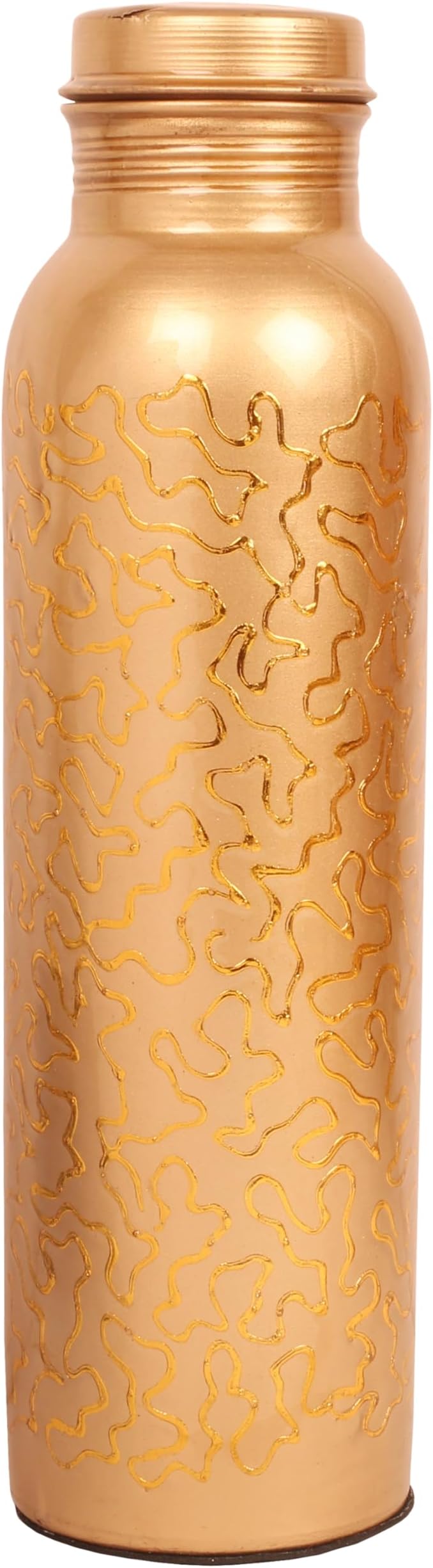 Pure Copper Water Bottle - Handcrafted - Ayurveda health benefits - L- 35 oz - Leak proof - Easy to carry for Sports, Fitness, Yoga, School - Natural Copper Finish Golden Glade Pattern