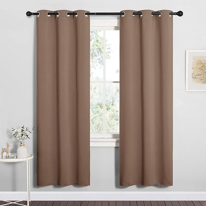 NICETOWN Blackout Window Curtains and Drapes for Kitchen, Window Treatment Thermal Insulated Solid Grommet Blackout Drapery Panels (Set of 2, 34 by 72 inches, Cappuccino)